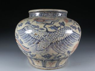 A Stunning Chinese Blue And White Underglaze Red Porcelain Phoenix Pot photo