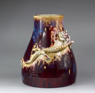 Flambé Glaze Backgammon Zun Vase With Carved Dragon photo
