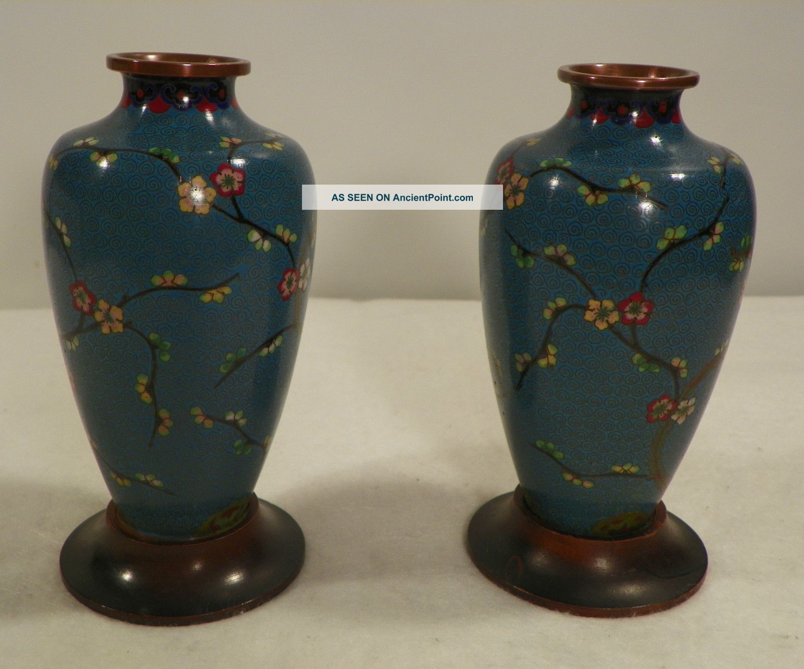Pair Of Chinese Cloisonne Vases.  Circa 1920. Vases photo