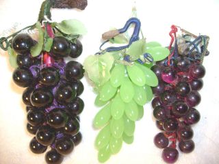 Lot Vintage Handcrafted Glass Grape Bunch Jade Colored Green Concord Black Red photo