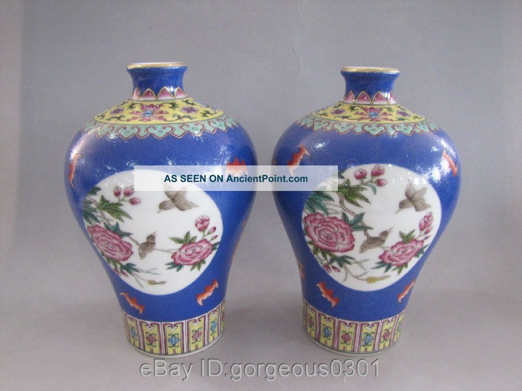 A Pair Excellent Chinese Famille Rose Gilt Porcelain Vase Vases photo