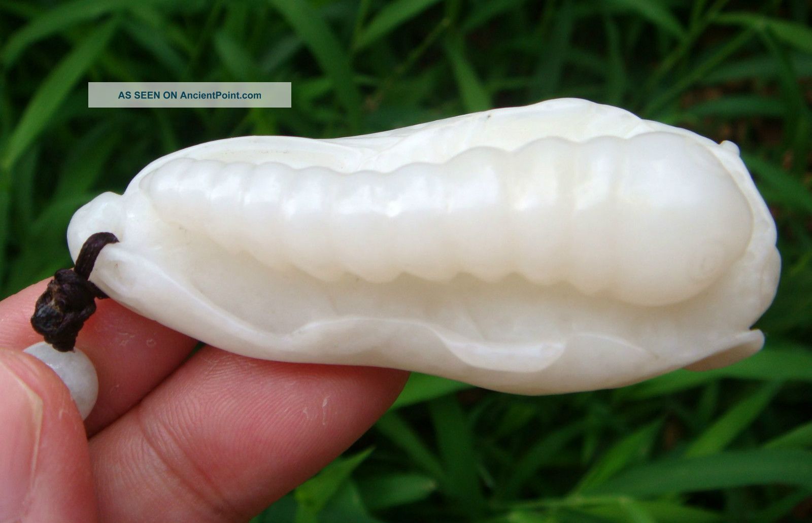 Chinese Celadon Nephrite Jade Carved Chinese Cabbage Pupa Pendant 65x30x20mm Other photo