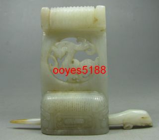 China Old Jade Carved Phoenix Figure Hairpin photo
