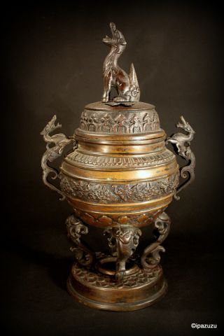 Antique Large Japanese Bronze Koro Incense Burner Meiji Period - Fine Piece No:2 photo