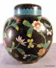 Vintage Chinese Black Cloisonne Ginger Jar - Circa 1930 ' S - Copper Base Vases photo 9