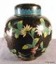 Vintage Chinese Black Cloisonne Ginger Jar - Circa 1930 ' S - Copper Base Vases photo 10