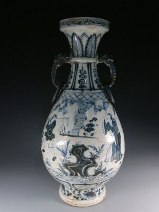 A Huge Stunning Chinese Blue And White Porcelain Eared Vase photo