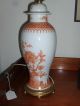 Chinese Export Porcelain Vase Lamp Temple Jar Orange Pheonix Birds Gilt Mounts Vases photo 4