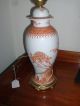 Chinese Export Porcelain Vase Lamp Temple Jar Orange Pheonix Birds Gilt Mounts Vases photo 5
