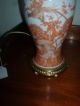 Chinese Export Porcelain Vase Lamp Temple Jar Orange Pheonix Birds Gilt Mounts Vases photo 6