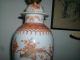 Chinese Export Porcelain Vase Lamp Temple Jar Orange Pheonix Birds Gilt Mounts Vases photo 7
