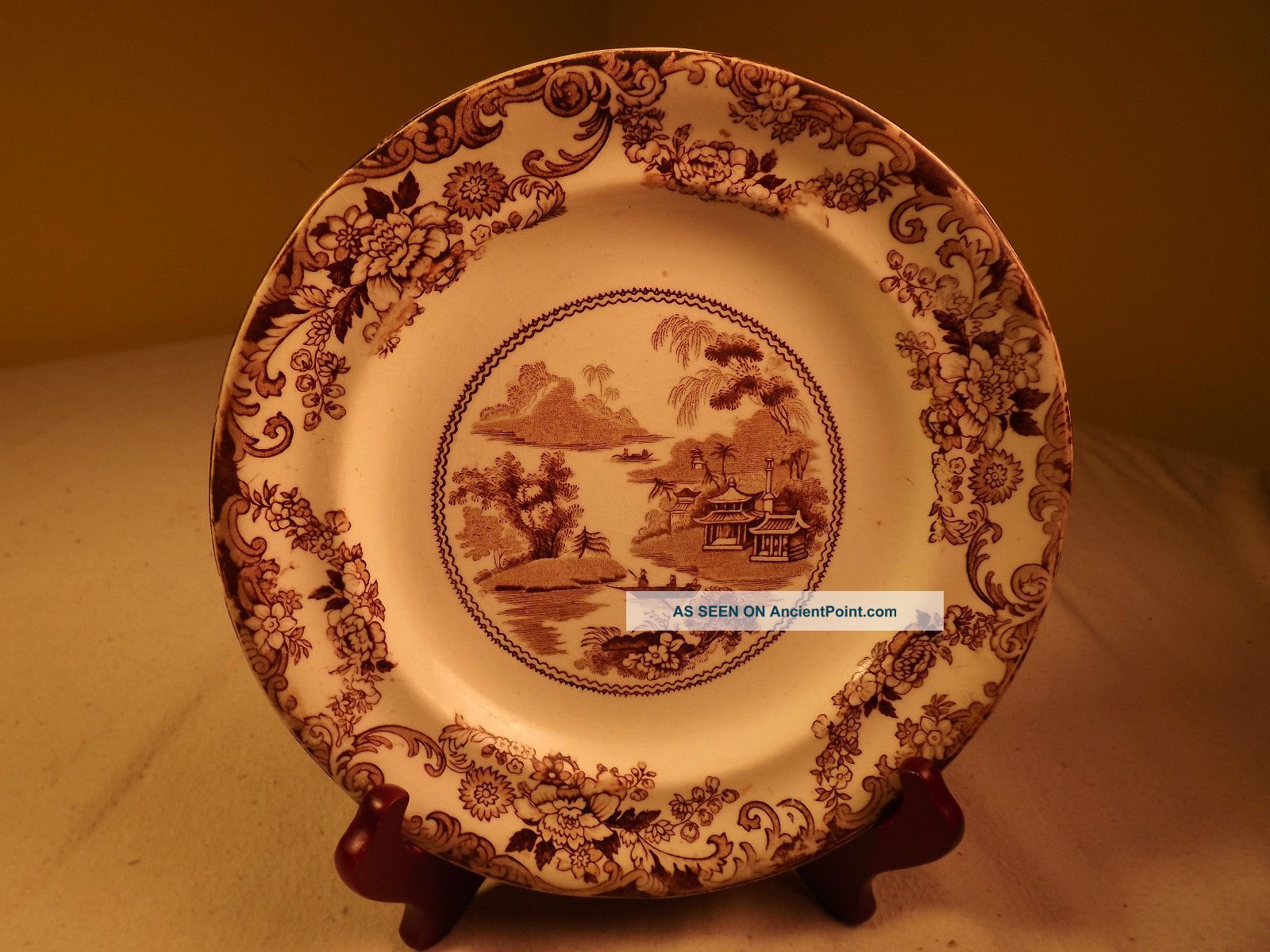 Antique Pearlware Brown Transferware Asiatic Scene 8 