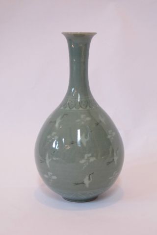 Antique Oriental Ceramic Vase,  Hand Painted,  Signed On The Bottom. photo