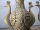 Pair Brass Vases Exquisite Carving Phoenix/peacock Vases photo 2
