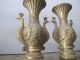 Pair Brass Vases Exquisite Carving Phoenix/peacock Vases photo 4