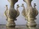 Pair Brass Vases Exquisite Carving Phoenix/peacock Vases photo 6