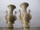 Pair Brass Vases Exquisite Carving Phoenix/peacock Vases photo 7