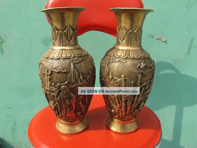 Copper God Pair Vases Chinese Antique Qing Dynasty Vases photo