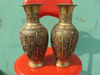 Copper God Pair Vases Chinese Antique Qing Dynasty photo