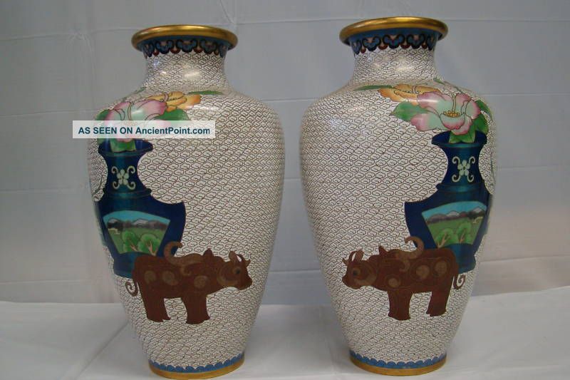 Pair Of Chinese Cloisonne Vases Large Picese Vases photo