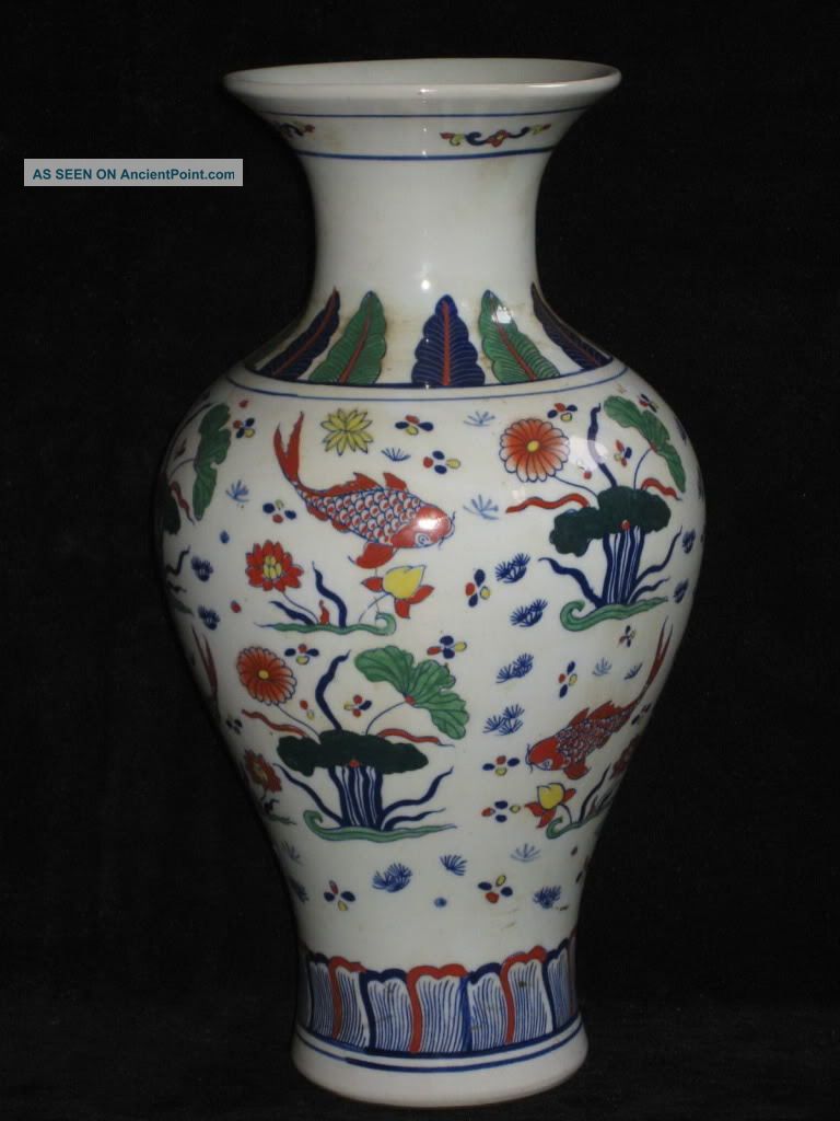 Rare Antique Stunning Chinese Porcelain Fish Vase Vases photo