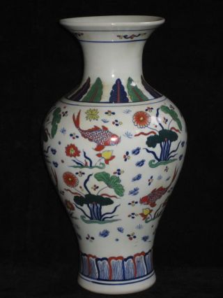 Rare Antique Stunning Chinese Porcelain Fish Vase photo
