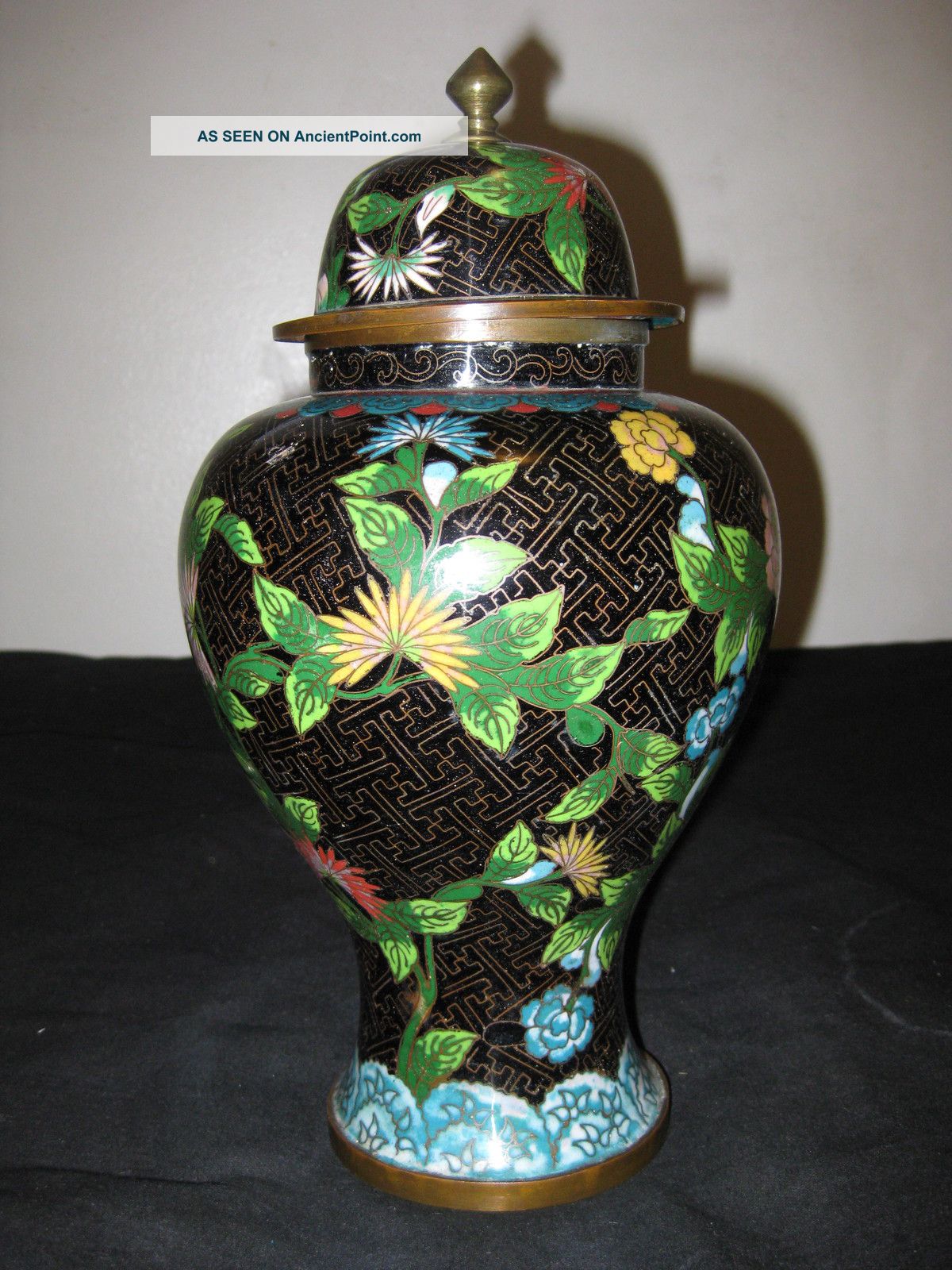 Antique Chinese Cloisonne Enamel Floral Vases With Lid Vases photo
