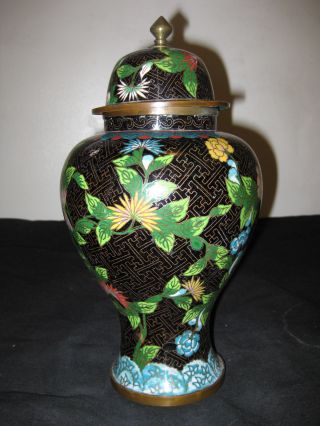 Antique Chinese Cloisonne Enamel Floral Vases With Lid photo