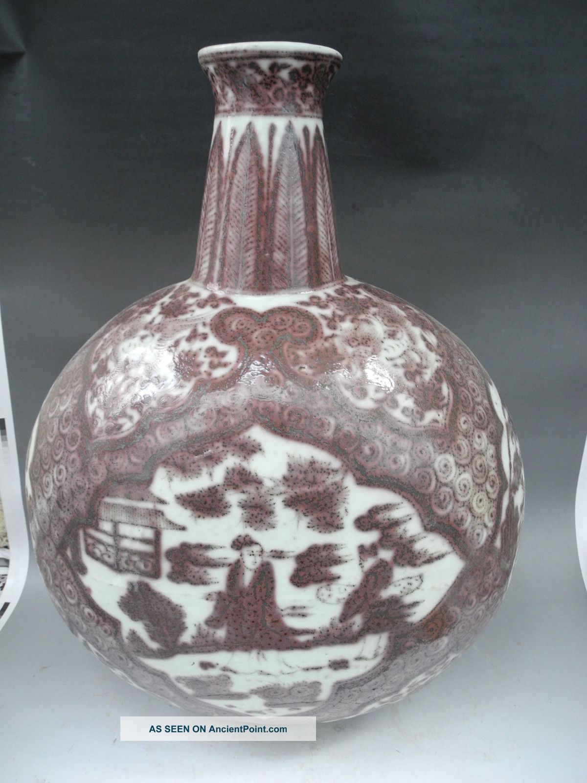 Chinese Big Underglaze Red Porcelain Gaoshitu Flat Vase Vases photo