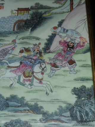 Set Of 4 Framed Chinese Porcelain Plaques War Scenes - Signed photo