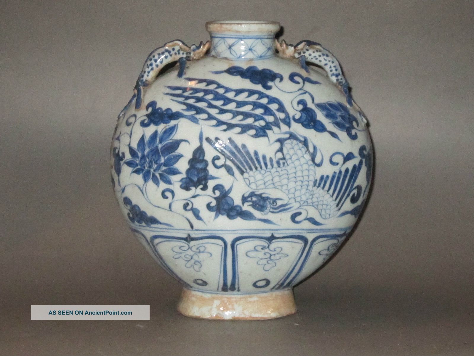 The Yuan Dynasty Blue Ear Flat Bottle,  Double Phoenix Pattern Vases photo