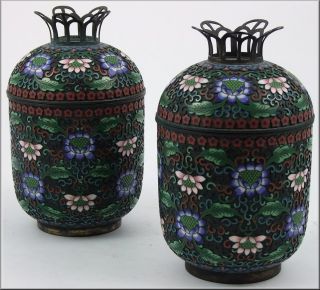 Fine Pair Early 19thc Chinese Cloisonné Covered Vessels photo