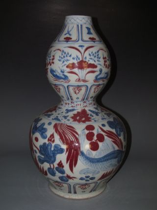 Fine Chinese Huge Blue & White Underglaze Red Porcelain Fish Grand Vase photo