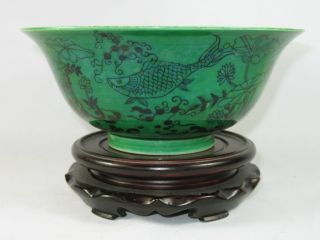 Great Unique Green Ceramic Glaze Porcelain Fish Dragon Bowls 7.  9 