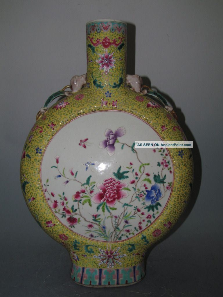 Fine Chinese Huge Famille Rose Porcelain Flat Dragon Vase Vases photo