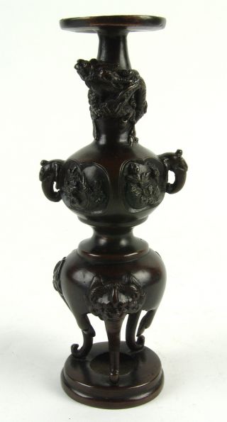 Splendid Antique 19thc Chinese Bronze Vase With Dragons photo