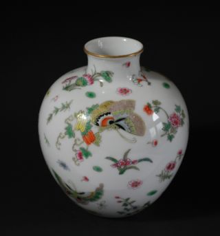 A Well Painted Famille Rose Vase With Butterflies.  Jurentang Mark photo