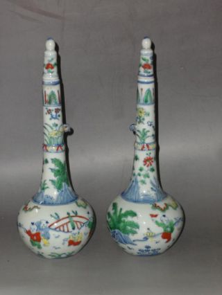 Pair Rare Chinese Doucai Porcelain Children At Play Vase photo