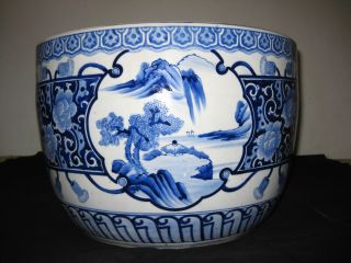 Antique Huge Chinese Porcelain Blue And White Planter Bowl photo