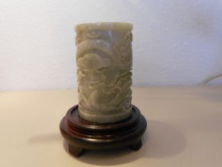 Carved Jade Vase Or Pen Holder photo