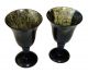 20ct Pair Chinese Dark Green/ Black Jade Carved Stemmed Cups (chot) Other photo 3