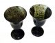 20ct Pair Chinese Dark Green/ Black Jade Carved Stemmed Cups (chot) Other photo 4