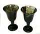 20ct Pair Chinese Dark Green/ Black Jade Carved Stemmed Cups (chot) Other photo 5