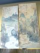 2 Rare Signed Chinese Japanese Japan Fan Watercolor Mountain Calligraphy & Seal Paintings & Scrolls photo 9