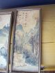 2 Rare Signed Chinese Japanese Japan Fan Watercolor Mountain Calligraphy & Seal Paintings & Scrolls photo 2