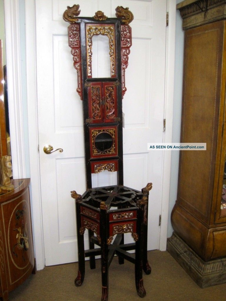Stunning Chinese 19th Century Antique Carved Wash Stand Hand Painted Vanity 6 Ft Other photo