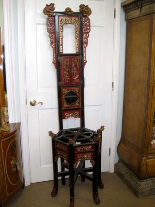 Stunning Chinese 19th Century Antique Carved Wash Stand Hand Painted Vanity 6 Ft photo