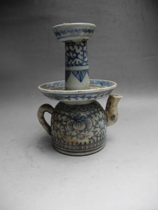 Chinese Blue & White Porcelain Oil Lamp & Oil Pot photo