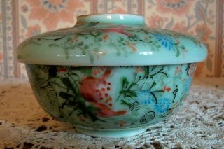 Antique Chinese Porcelain Bowl And Lid C.  1700 photo