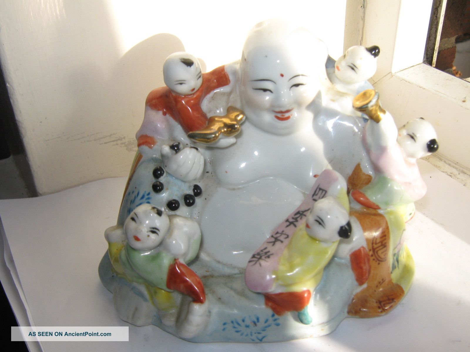 Antique Porcelain Chinese Buddha With 5 Children Porcelain photo